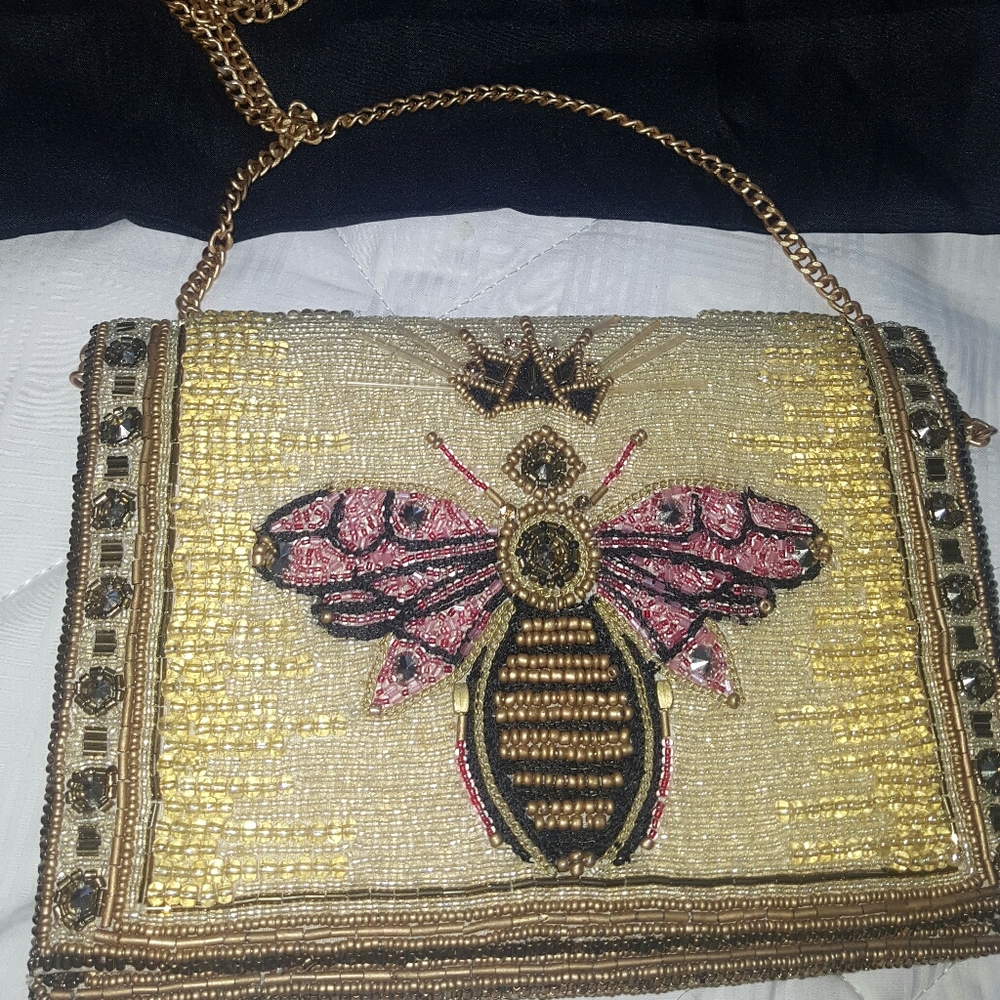 NWT Mary Frances Gold Glitter Butterfly purse